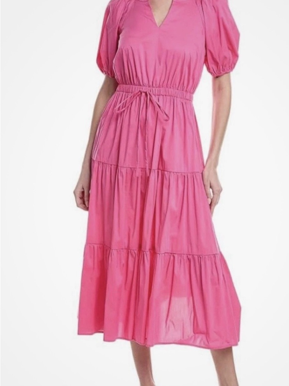 Anne Klein Hot Pink Tiered Midi Dress with Waist Tie
